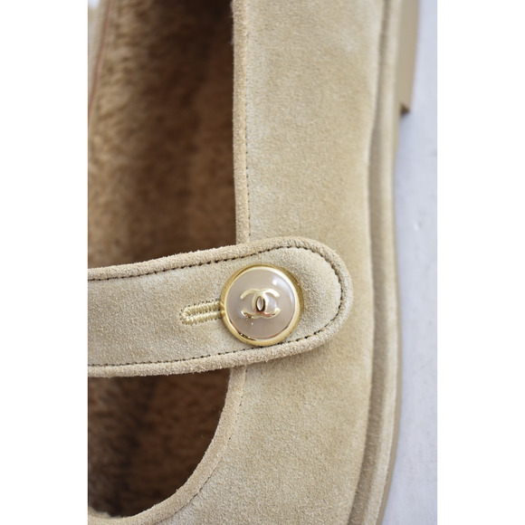 Chanel 25B Beige Suede Shearling Fur Mary Jane Moccasin Ballet Loafer Flat 40.5 - Picture 10 of 16